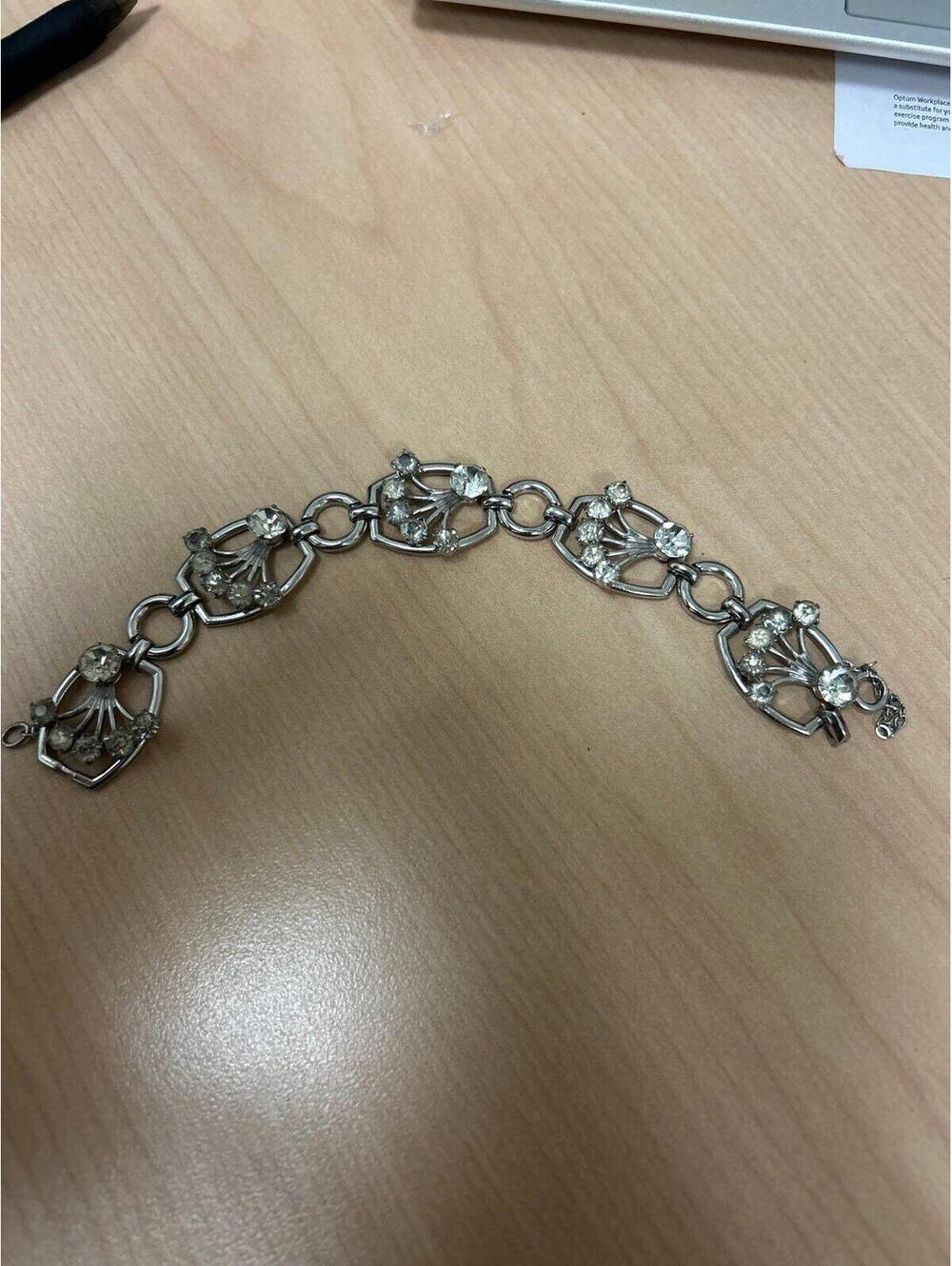 Fun Vintage Crown Trifari Costume Bracelet with Rhinestone Flower Design